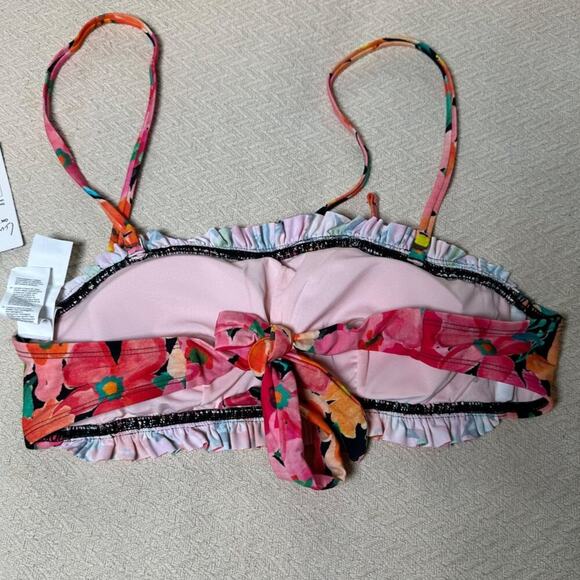 Cupshe Floral Smocked Bikini Set w/ Black Ribbed High Waist Cheeky Womens Small - Picture 4 of 11